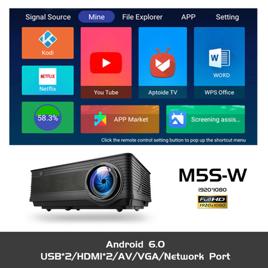 ALSTON M5S M5SW Full HD 1080P Projector Support 4K Android Wifi 7000 Lumens Smart Phone TV Box with Gift